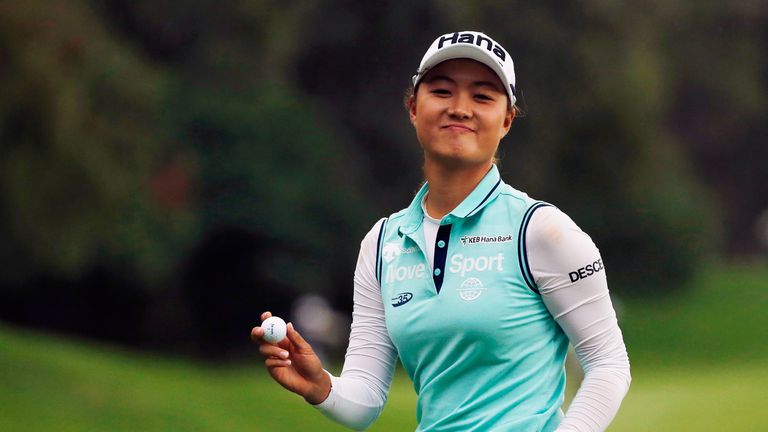 MEXICO CITY, MEXICO - NOVEMBER 13:  Minjee Lee of Australia walks off the 11th green during the second round of the Lorena Ochoa Invitational Presented By 