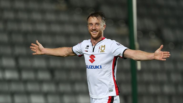 Dean Bowditch of MK Dons celebrates 