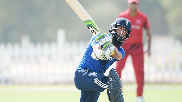 Moeen Ali in action for England in Hong Kong