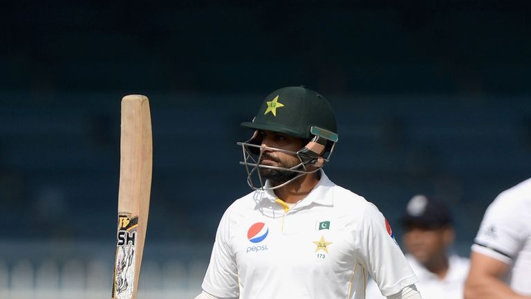 Mohammad Hafeez celebrates his ninth Test hundred