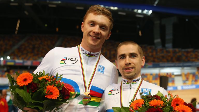Neil Fachie (right) and Pete Mitchell (left) UCI Para-cycling Track World Championships at Omnisport Apeldoorn on March 