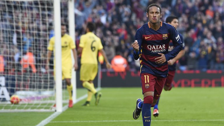 Barcelona's Neymar celebrates his goal