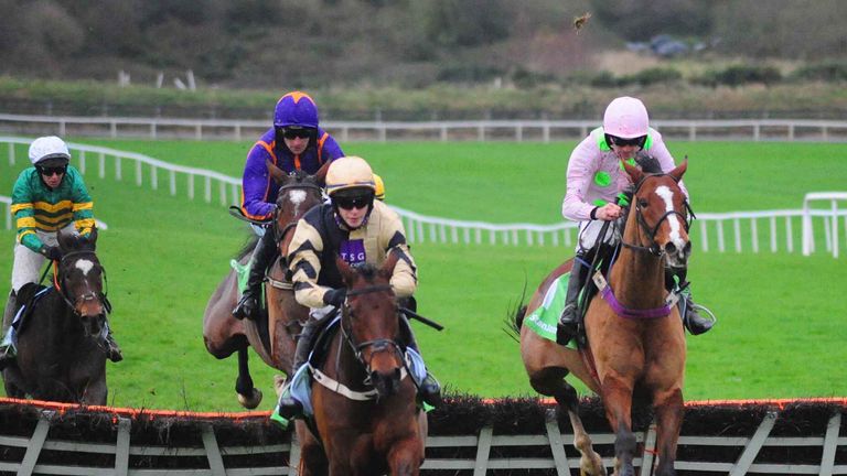 Nichols Canyon and Danny Mullins take the last flight ahead of Faugheen and Wicklow Brave to win the Morgiana Hurdle.