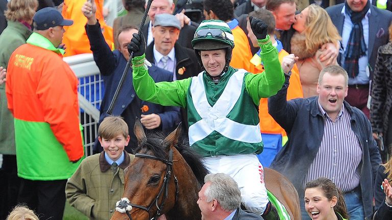Jockey Noel Fehily celebrates as Rock On Ruby returns to the winners' enclosure