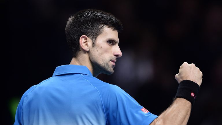 Serbia's Novak Djokovic celebrates after beating Spain's Rafael Nadal in the men's singles semi-final 