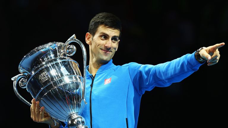 LONDON, ENGLAND - NOVEMBER 15:  Novak Djokovic of Serbia receives the ATP World Number 1 Award after his match against Kei Nishikori of Japan during day on