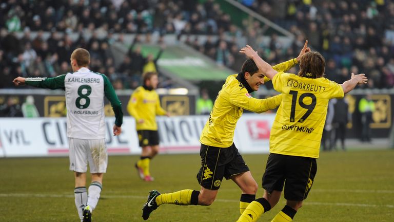 Nuri Sahin celebrates after scoring for Borussia Dortmund at Wolfsburg in January 2011