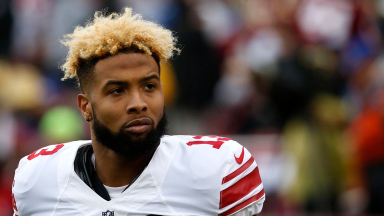 Wide receiver Odell Beckham #13 of the New York Giants looks on before a game against the Washington Redskins