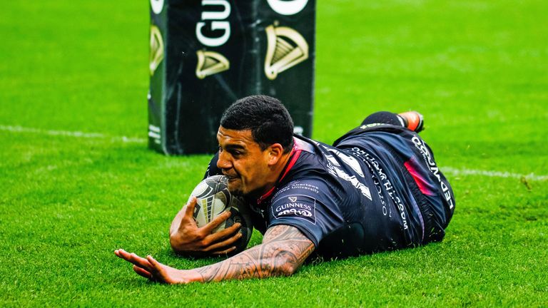 Josh Matavesi slides over for the Ospreys' second try