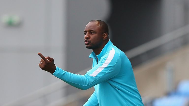 Patrick Vieira shouts instructions to his Manchester City U21 players