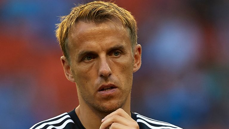 VALENCIA, SPAIN - AUGUST 19:  Valencia CF assistant coach Phil Neville looks on prior to the UEFA Champions League Qualifying Round Play Off First Leg matc
