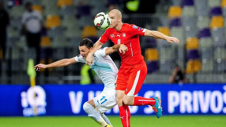 Philippe Senderos (R) during the Euro 2016 qualifying match Slovenia