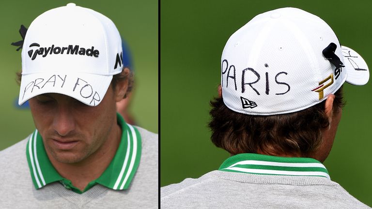 Benjamin Hebert wears a modified cap to show his support for those affected in the Paris attacks