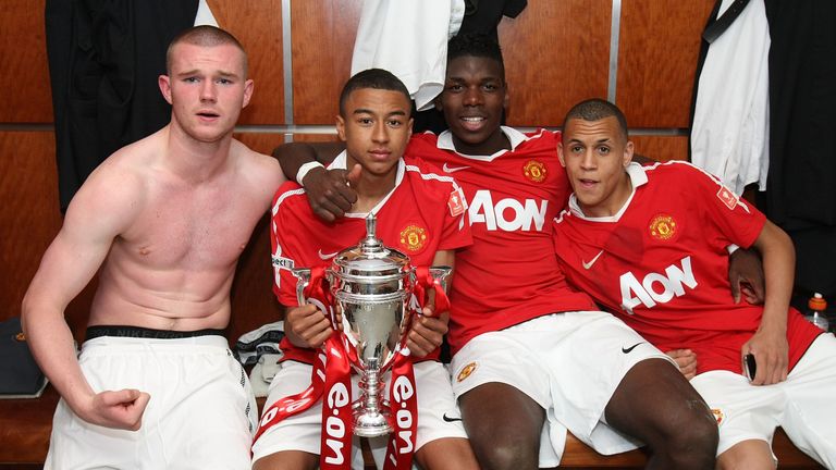 Morrison pictured with Paul Pogba, Jesse Lingard and Ryan Tunnicliffe after winning the 2011 FA Youth Cup final at Man Utd