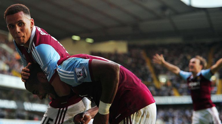 Morrison celerbates with his West Ham team-mates at White Hart Lane