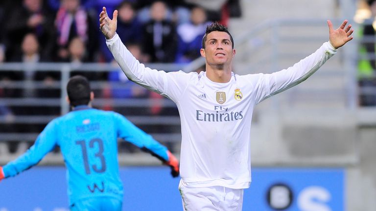 Real Madrid's Cristiano Ronaldo celebrates after scoring against Eibar