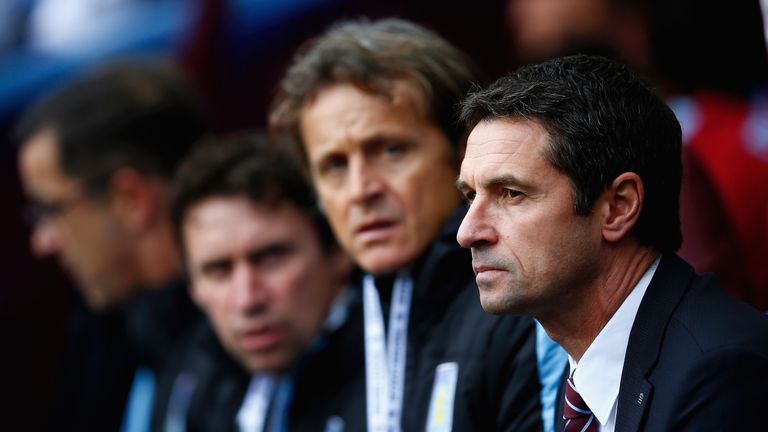 Remi Garde looks on before the Barclays Premier League match between Aston Villa and Manchester