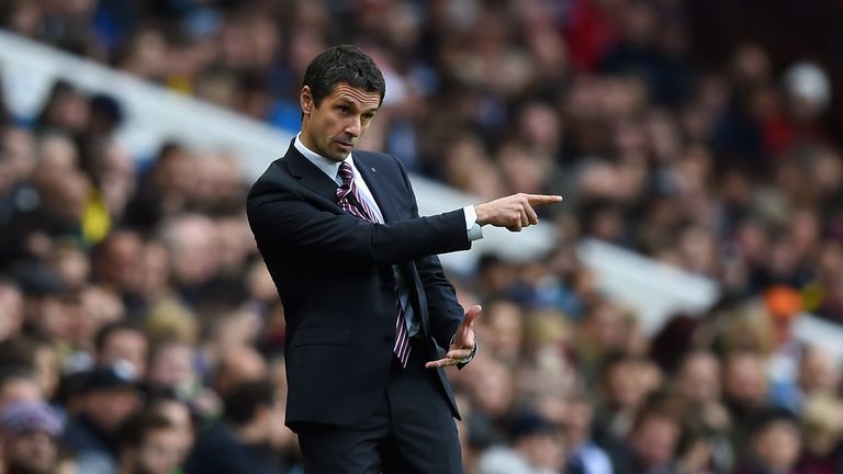 Aston Villa manager Remi Garde gestures during his side's game against Manchester City