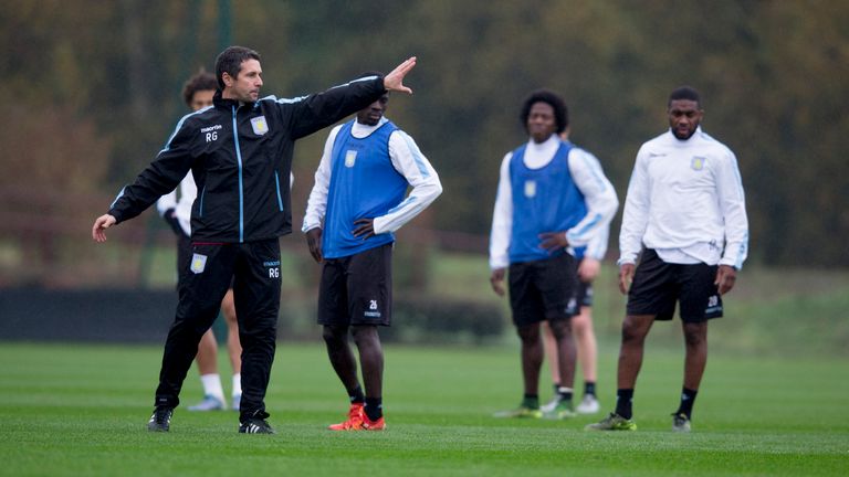 Remi Garde takes training on Thursday ahead of Aston Villa's weekend game against Manchester City