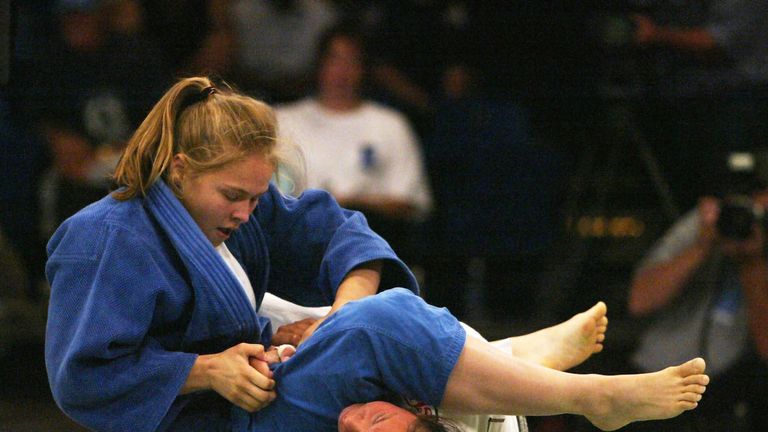 Ronda Rousey (in blue) and Anastasia Krivosta compete in their 63 kg. match during the U.S. Olympic Team Trials in Judo on June 5,