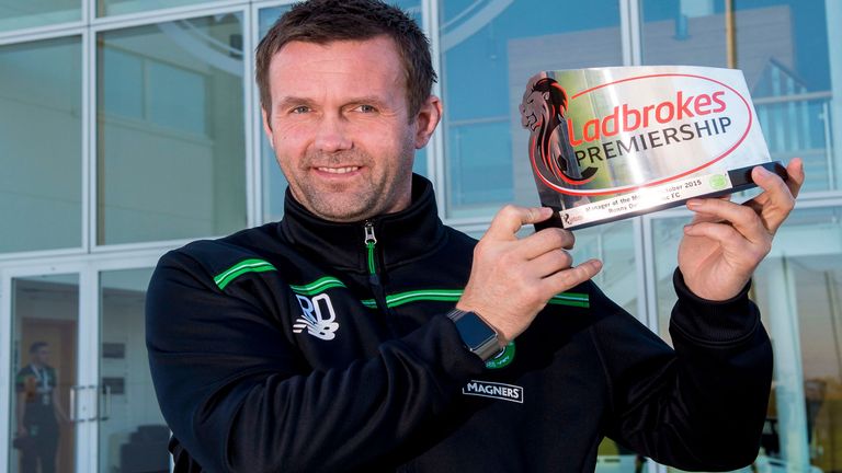 Celtic boss Ronny Deila with manager of the month trophy for October 