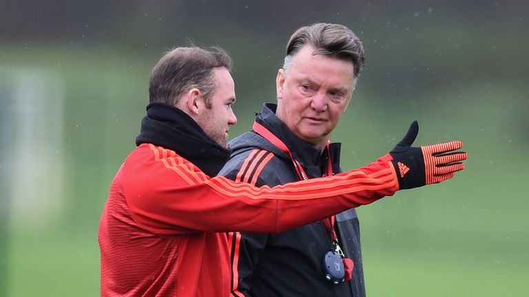 Wayne Rooney and Louis van Gaal at training on Tuesday ahead of their Champions League test