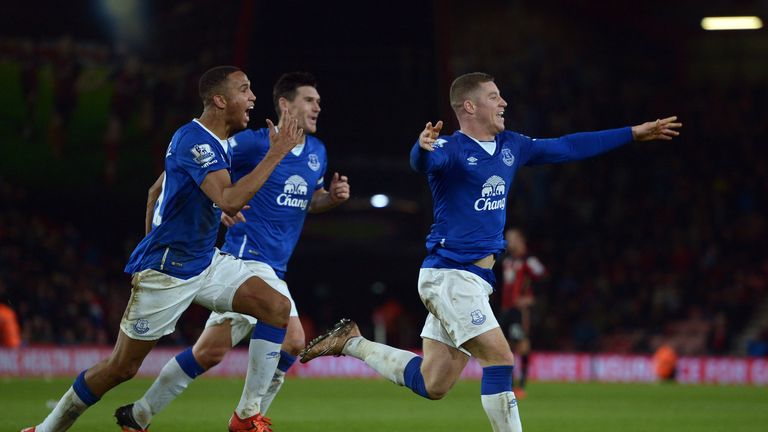 Everton's Ross Barkley celebrates scoring their third goal during the Barclays Premier League match at Vitality Stadium, Bournemouth