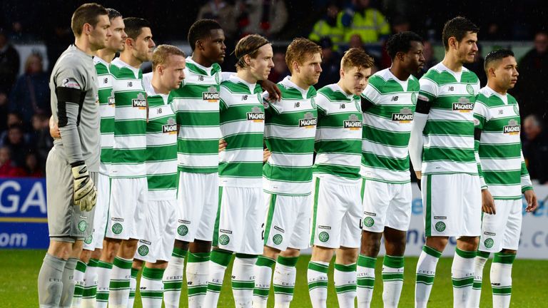 Celtic players wore black armbands as they observed a minute's silence for Remembrance Sunday