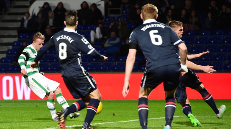 Leigh Griffiths (left) took his tally for the season to 18 goals with a double in Dingwall