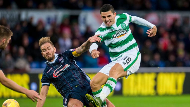 Celtic's Tom Rogic (right) scores his side's opening goal from 20 yards