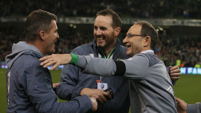 Republic of Ireland manager Martin O'Neill (right) and assistant Roy Keane celebrate after the UEFA Euro 2016 Qualifying Playoff second leg v Bosnia