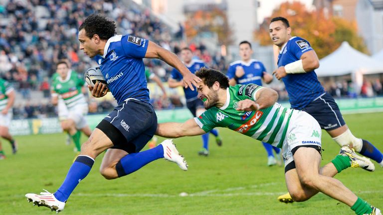 Leinster captain Isa Nacewa scores his side's second try against Treviso
