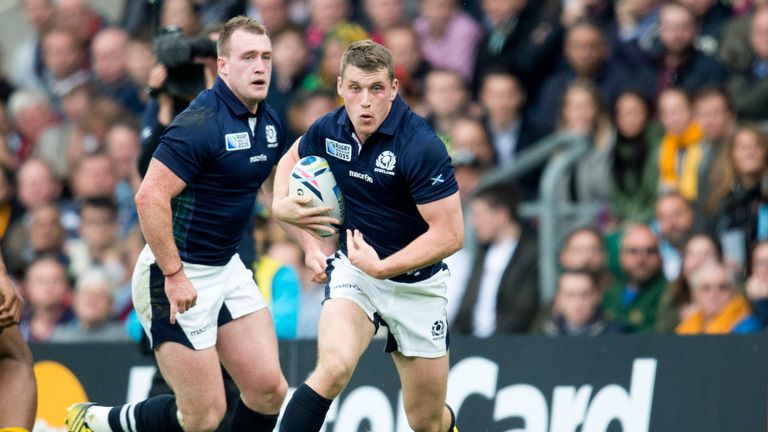 Glasgow Warriors centre Mark Bennett in action for Scotland