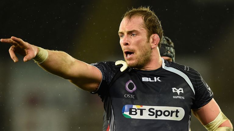 SWANSEA, WALES - JANUARY 11:  Alun Wyn Jones of the Ospreys looses his gumshield whilst giving out orders during the Guinness Pro 12 match between Ospreys 