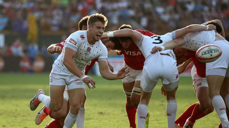 Tom Mitchell of England in action against Argentina during  Dubai Sevens in 2014