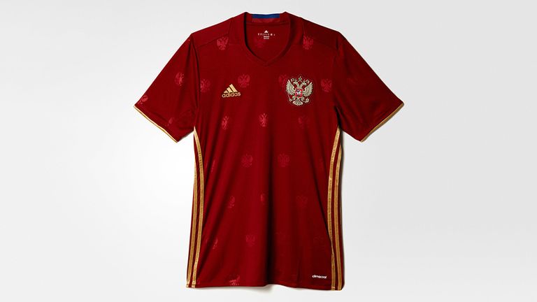 Russia's Adidas kit features their crest printed across the fabric