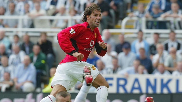 Ruud van Nistelrooy scores for the 10th straight premier League game, at Newcastle in August 2003