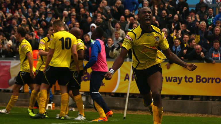 BRISTOL, ENGLAND - NOVEMBER 08:  Ryan Blake of Chesham United celebrates scoring the opening goal during the Emirates FA Cup first round match between Bris