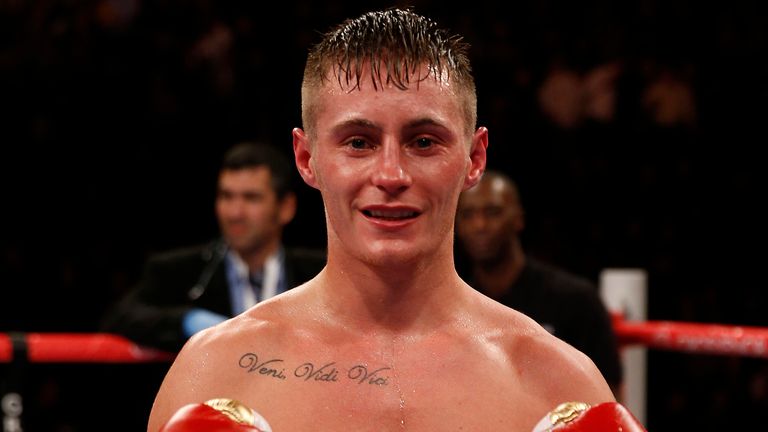 Ryan Burnett celebrates his victory over Jason Booth during the vacant BBBofC British bantamweight title at Manchester Arena, Manchester. 