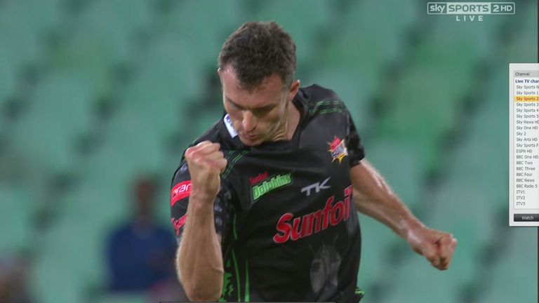 Ryan McLaren celebrates taking his third wicket for the Dolphins