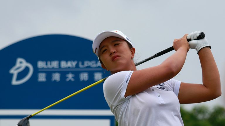 Sei Young Kim of South Korea tees off at 1st green during the final round of Blue Bay LPGA 2015