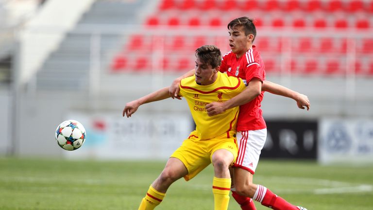 Canos in action for Liverpool's U19s in a UEFA Youth League clash with Benfica in February