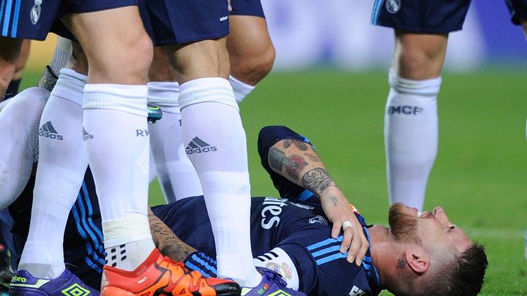 Sergio Ramos injured his shoulder after scoring from an acrobatic effort against Sevilla