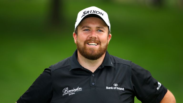 Shane Lowry shows his delight after hitting his approach to 12 feet on the final hole at Firestone