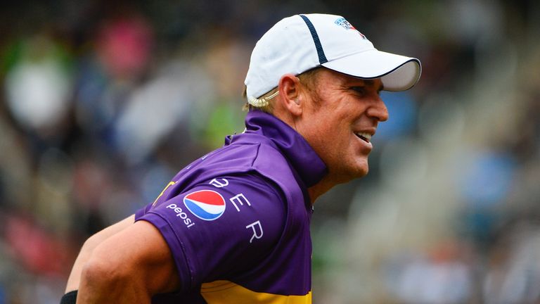 NEW YORK, NY - NOVEMBER 07: Warne's Warriors player Shane Warne looks on during a match in the Cricket All-Stars Series at Citi Field on November 7, 2015 i