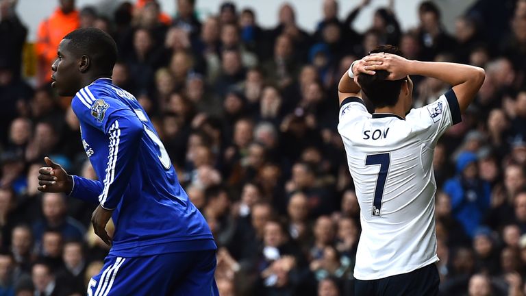 Son Heung-Min (R) misses a goal scoring opportunity