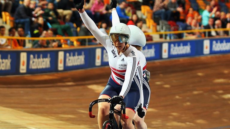 Sophie Thornhill and Helen Scott during day four of the UCI Para-cycling Track World Championships 