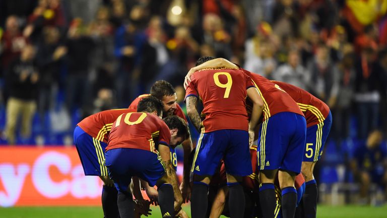 Mario Gaspar celebrates with team-mates after his spectacular goal