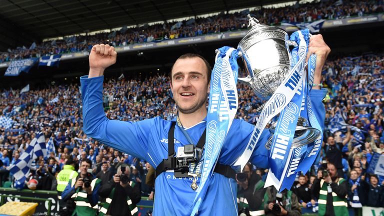 St Johnstone captain Dave Mackay with the Scottish Cup trophy in May 2014 