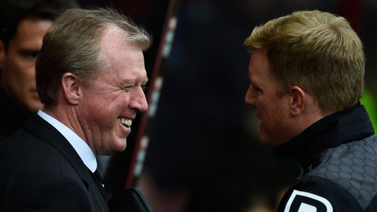 Steve McClaren and Eddie Howe greet prior to the Barclays Premier League match between A.F.C. Bournemouth and Newcastle United